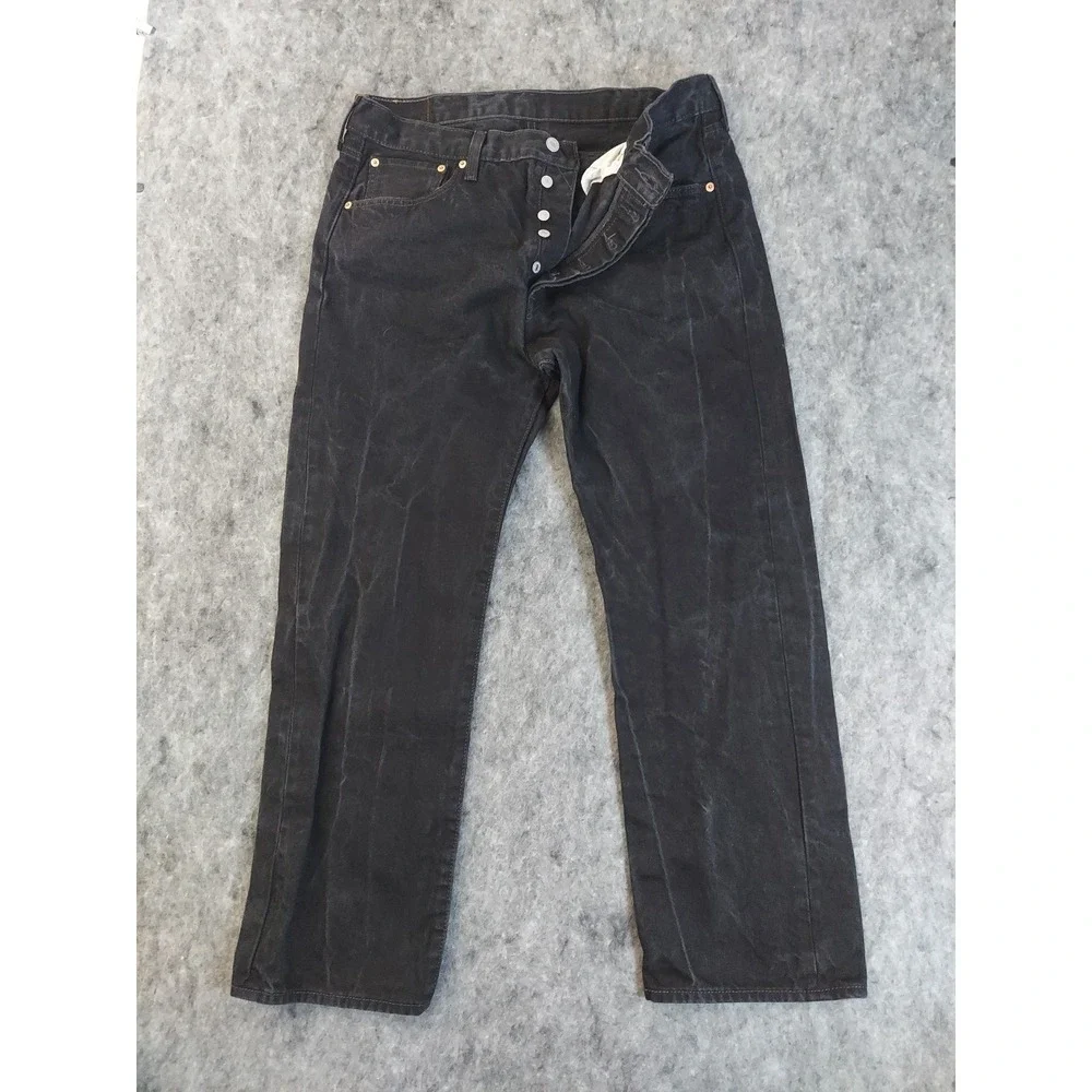 Levis 501 Jeans Mens 36x30 Black Button Fly Straight Classic Denim Tag 38x30‎